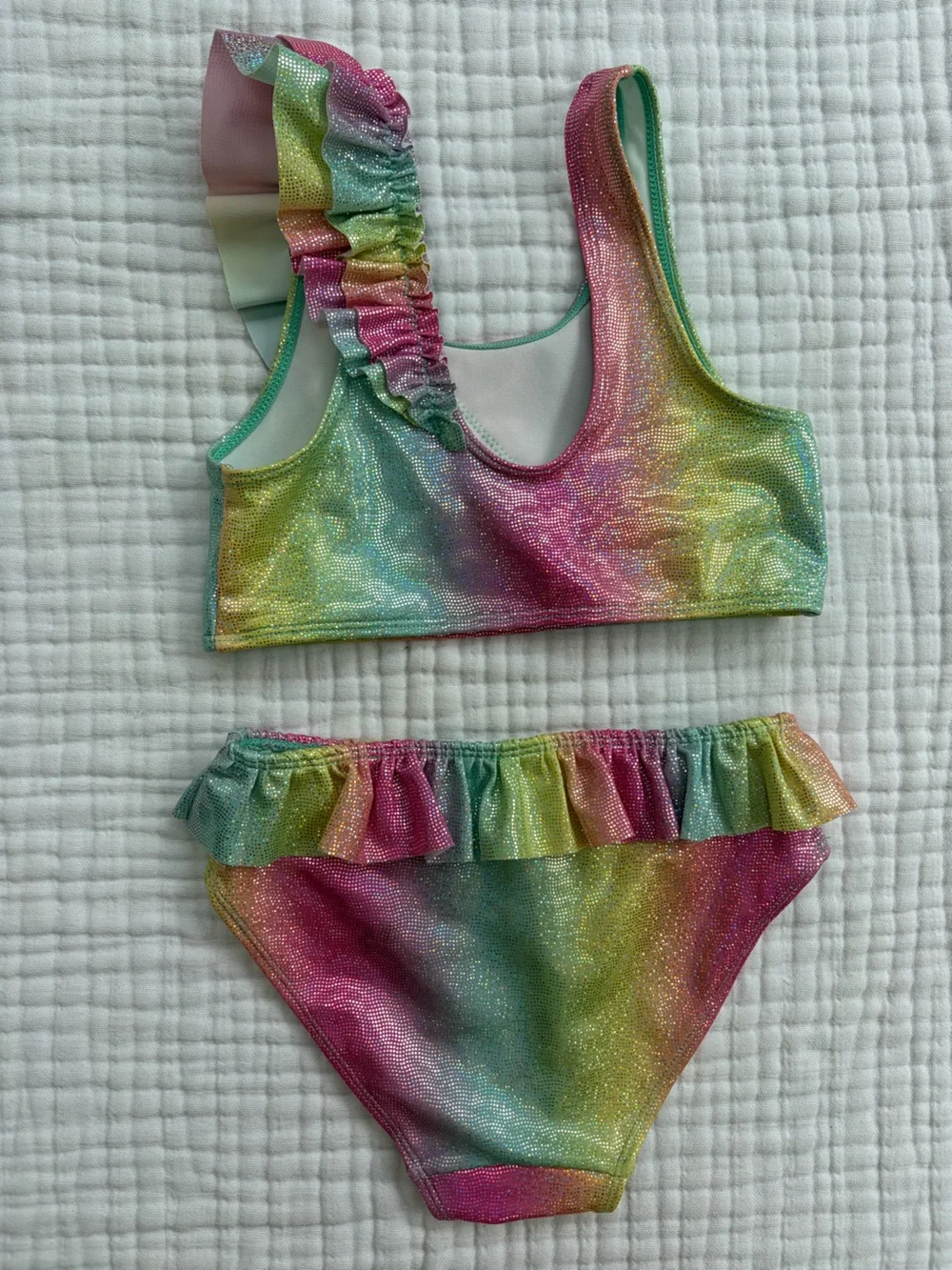 H&M Girls Rainbow Metallic Ruffle Two Piece Bikini Swimsuit 6X/7